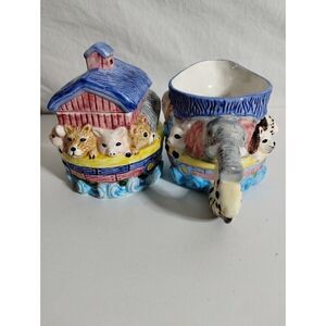 Noahs Ark Ceramic Whimsical Creamer and Sugar Set Vintage Noah With Animals
